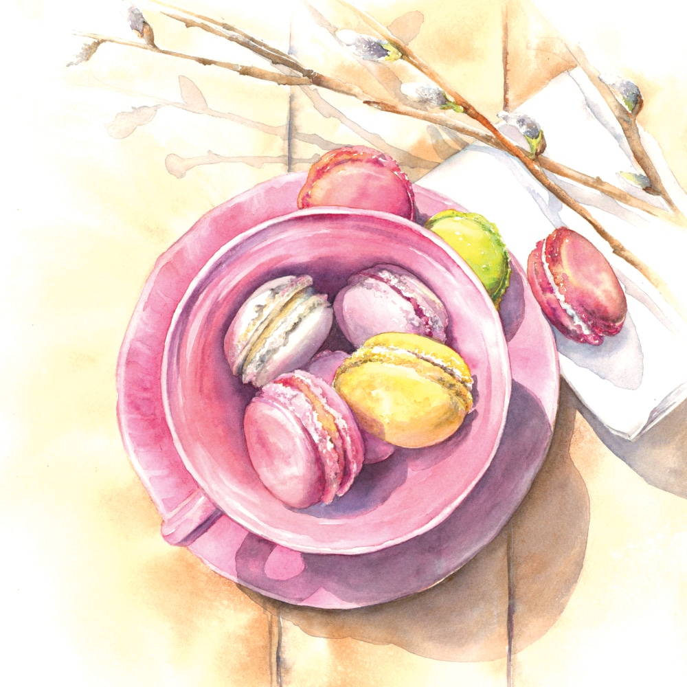 Carte Tasse rose et macarons